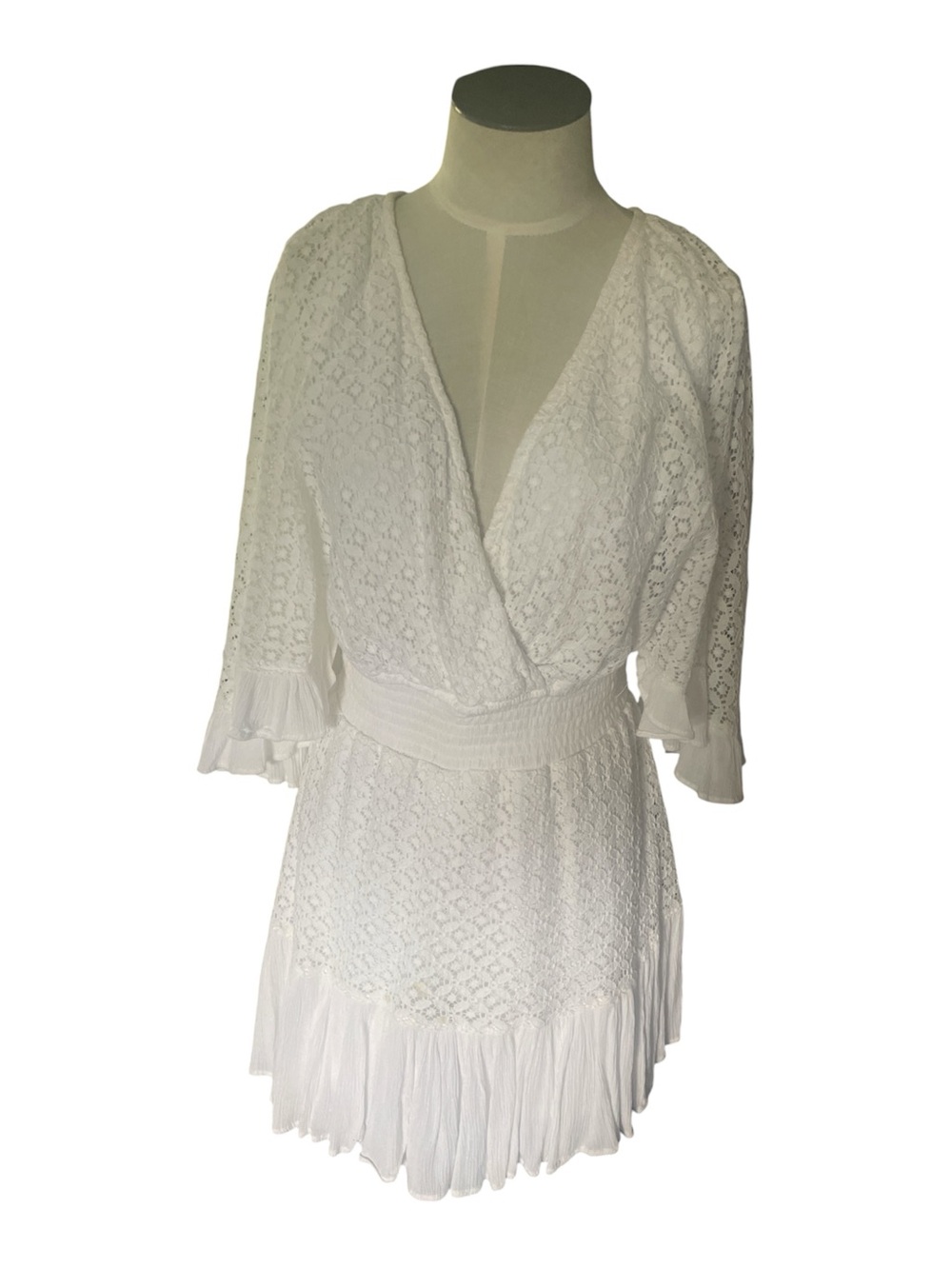 White Lace Surplice Waist Dress - Elegant Women's Dress